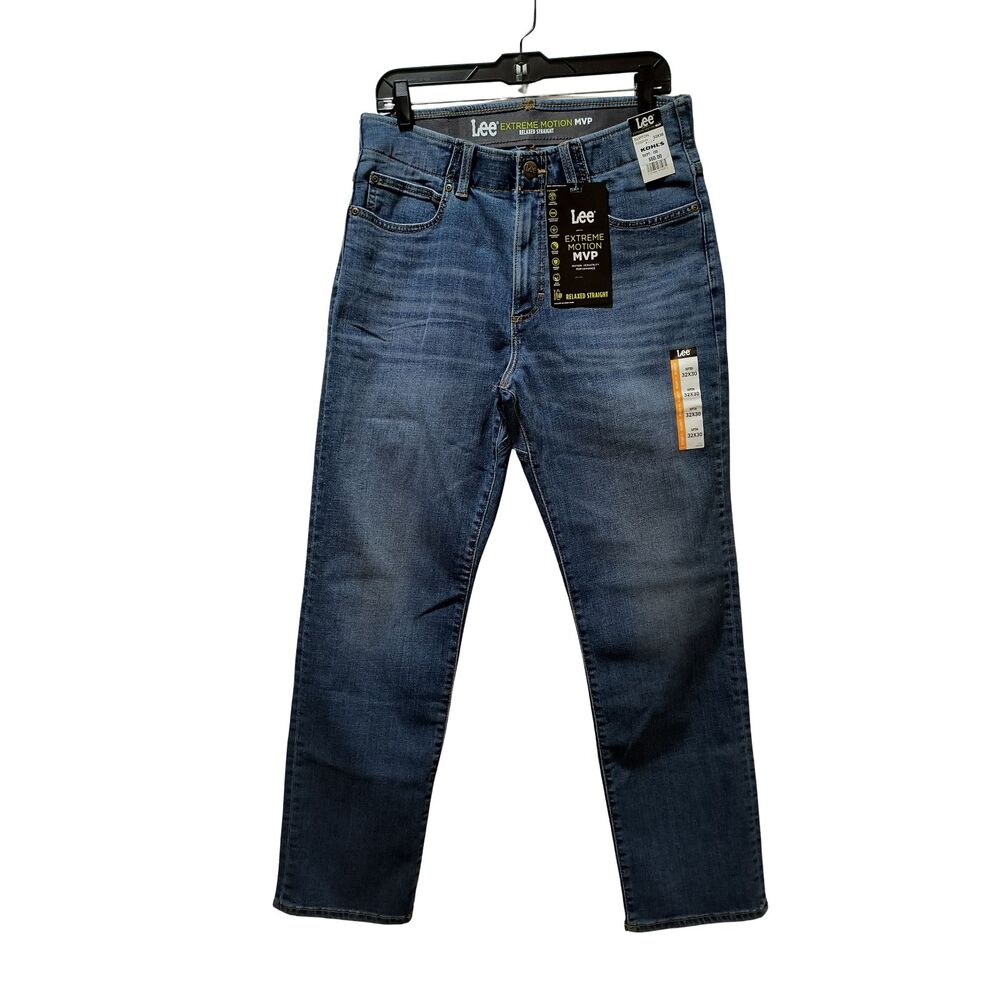 Lee Extreme Motion MVP Relaxed Straight Jeans 32x30 Blue Supton Stretch NWT